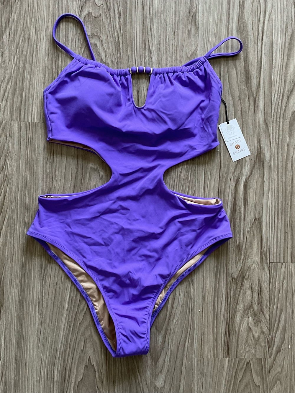 NWT Shade & Shore Purple Cutout Extra Cheeky One Piece Swimsuit Size M Beach